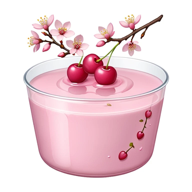 sakura pudding with whole cherry blossom branch as decoration sticker