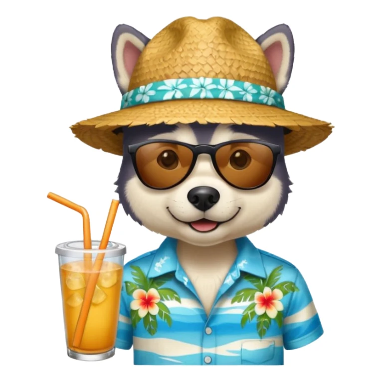 hasky with sunglasses and straw hat, hawaii shirt sticker