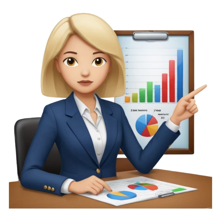 Business woman emoji, in a meeting, pointing at a chart sticker