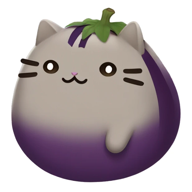 Pusheen cat offering an eggplant sticker