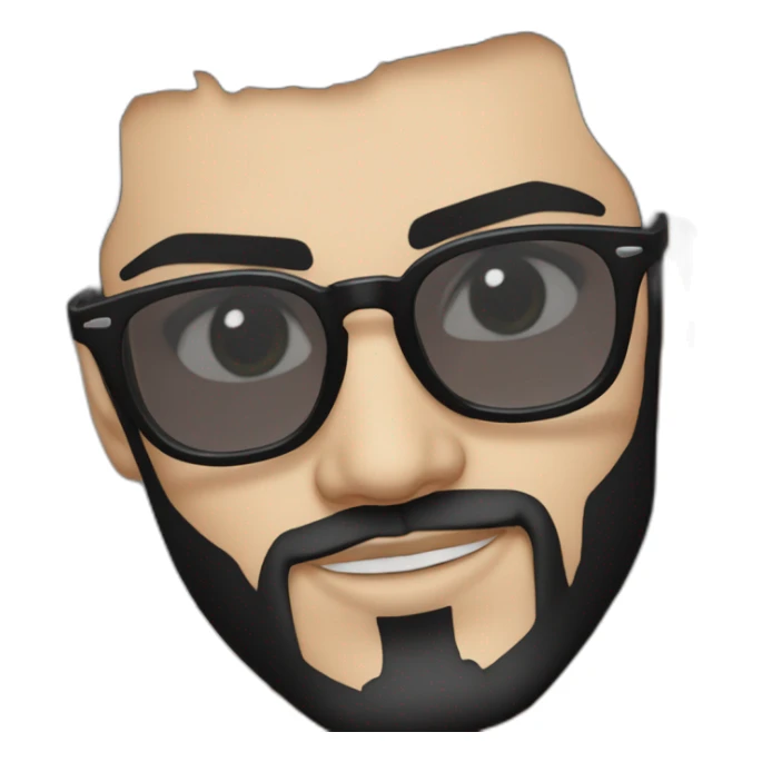 Create a detailed portrait of Zayn Malik with his striking black beard, sleek black glasses, and his dark, mesmerizing black hair and eyes sticker