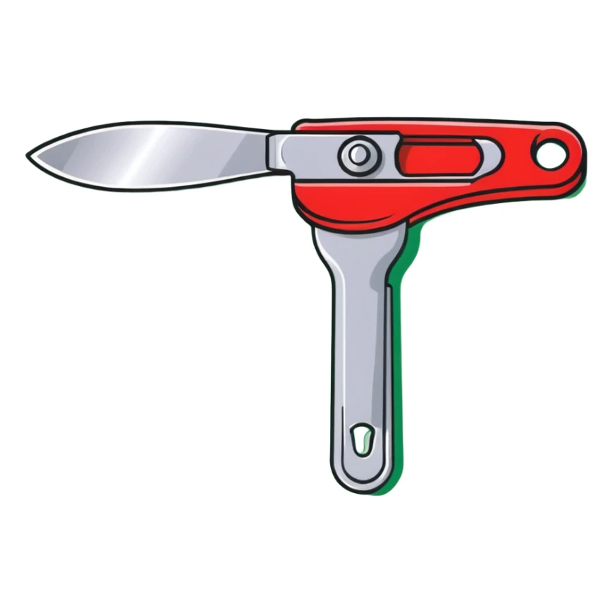 manual can opener with red plastic handle and silver metal cutting edge sticker