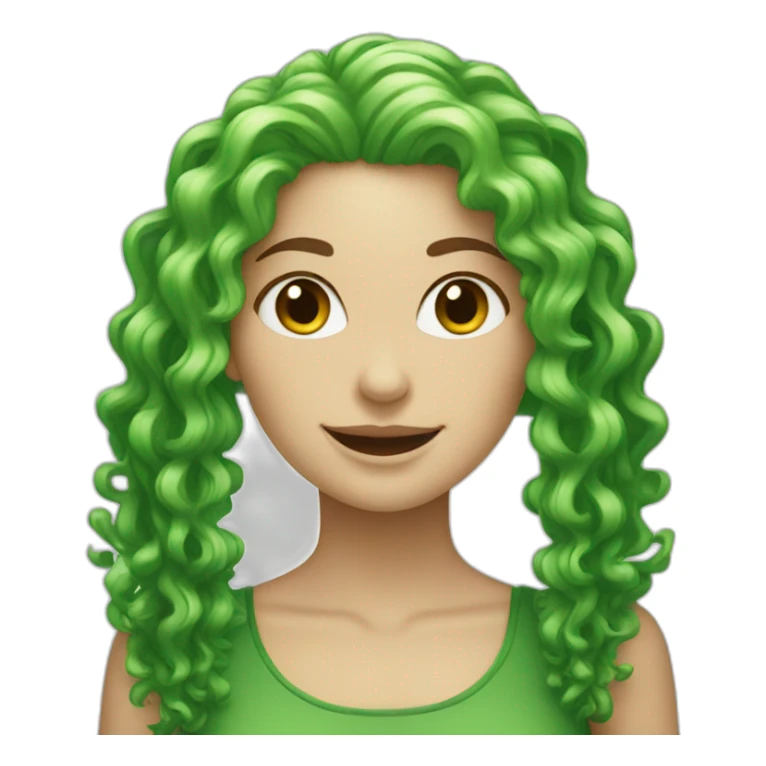 green curly hair, white woman smiley sticker