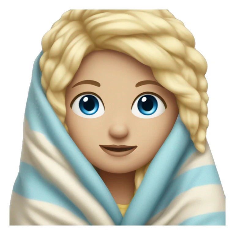 Blonde girl with blue eyes cuddled in a blanket sticker