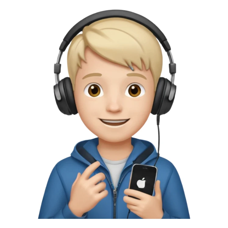 a boy with headphone in his hand not his head sticker