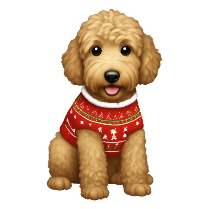 brown golden doodle wearing Christmas sweater  sticker