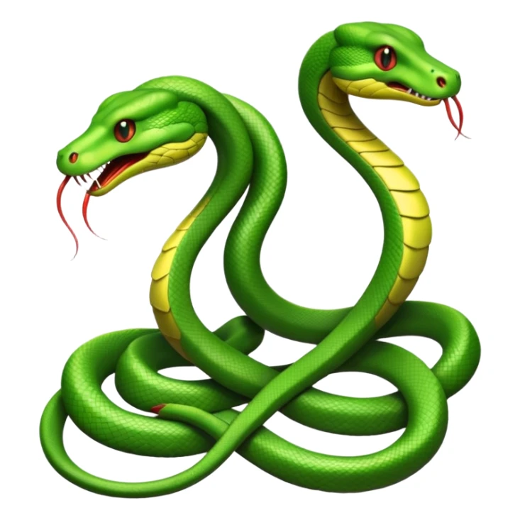 Two green snakes tangled at their tails, facing each other and hissing sticker