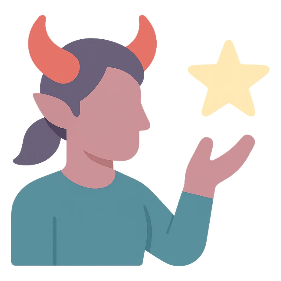 flat icon of a tiefling casting a spell, no line border, color-filled style sticker