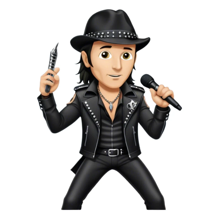 Icon for Rock Music: Klaus Meine holds a microphone stand in his hands performing with Scorpions on stage, with powerful stage presence. The vibe should capture the energetic and iconic sound of Scorpions, with vibrant lighting and a stadium atmosphere. Transparent background. sticker