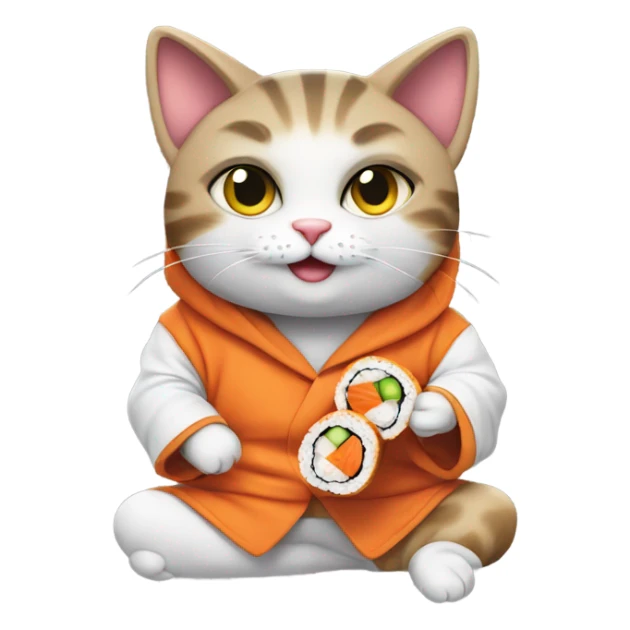 Cat wearing a hoodie eating sushi sticker