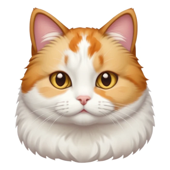 calico and white cat with small head, hazel eyes, and short but chubby body sticker