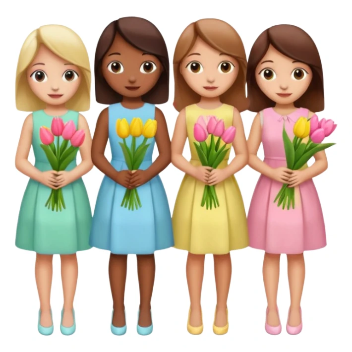 spring girly event - 5 girls wearing pastel dresses holding tulips sticker