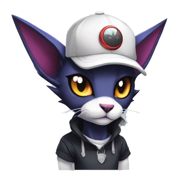Cool Anthro Absol-Noibat-Litten-Sphynx-Pokémon with edgy stripes collar punk techwear cool fiddler-hat Full Body sticker