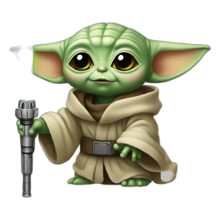 Baby yoda with lightsaber sticker