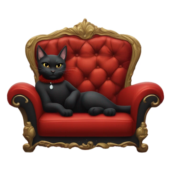 black cat wearing a boa laying down on a sultry red couch smoking a cigarette with a martini  sticker