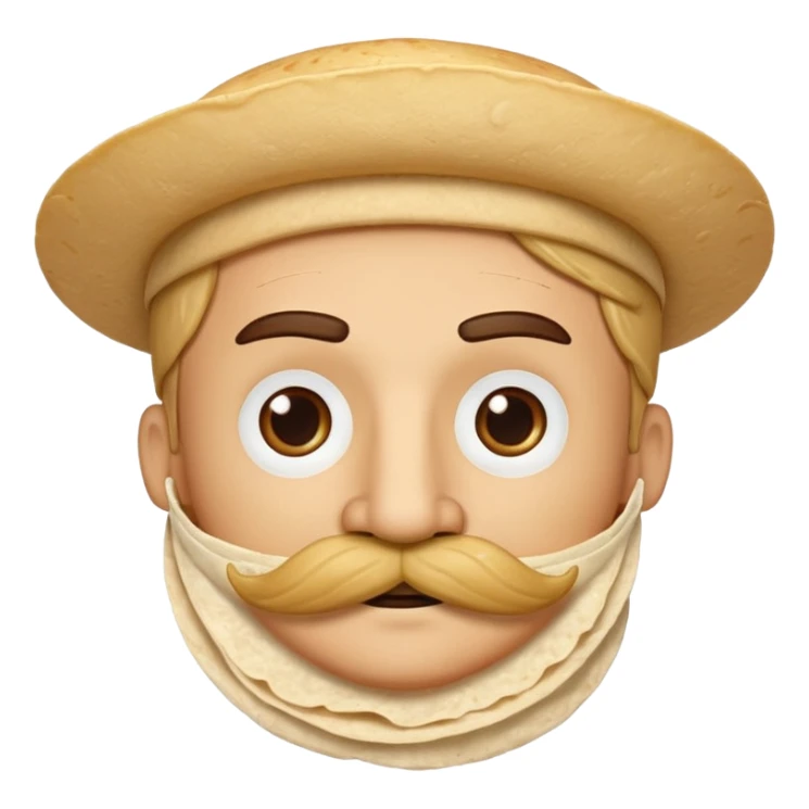 a fresh flour tortilla with a  mustache sticker