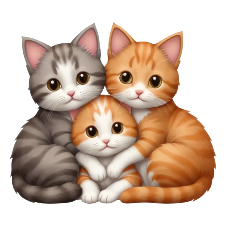 3 tiny kittens cuddling together all different colours, the first one is grey and white, the second is ginger and white and the third is brown tabby and white sticker