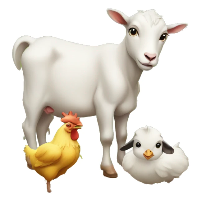 A calf, a goat and a chicken on a farm  sticker