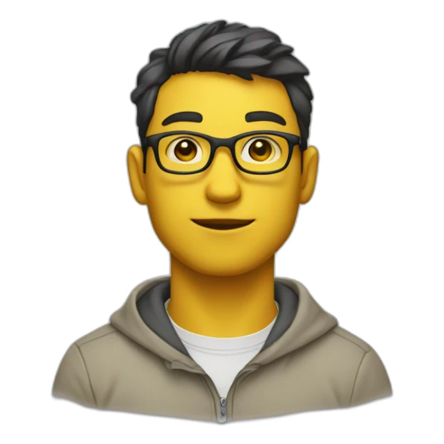smart man in his late 20s wearing glasses with yellow skin dressed with a pullover over a shirt sticker