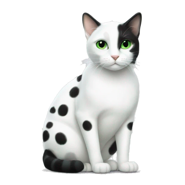 A white cat with big black dots and green eyes  sticker