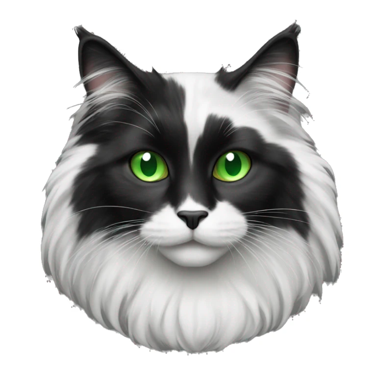 black and white long haired cat with green eyes sticker