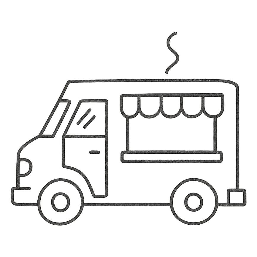 hand drawn outline style simple food truck icon sticker