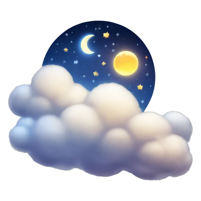 A night sky with fluffy clouds and a shiny moon sticker