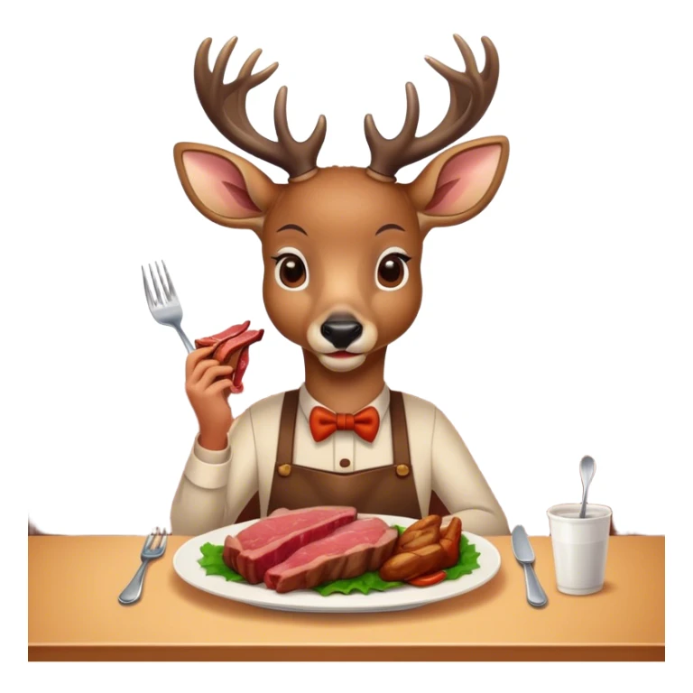 The deer is eating meat in the restaurant. sticker
