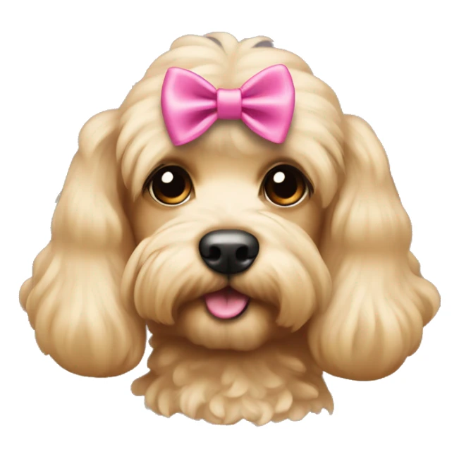 Cute blonde cockapoo with straight hair and a pink bow on her head sticker