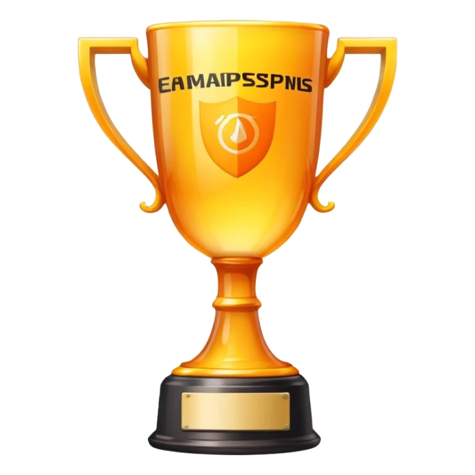 a champion cup  yellow and orange transparnet, with Weekly title on top of cup and Pes6 hacked on body of cup  sticker