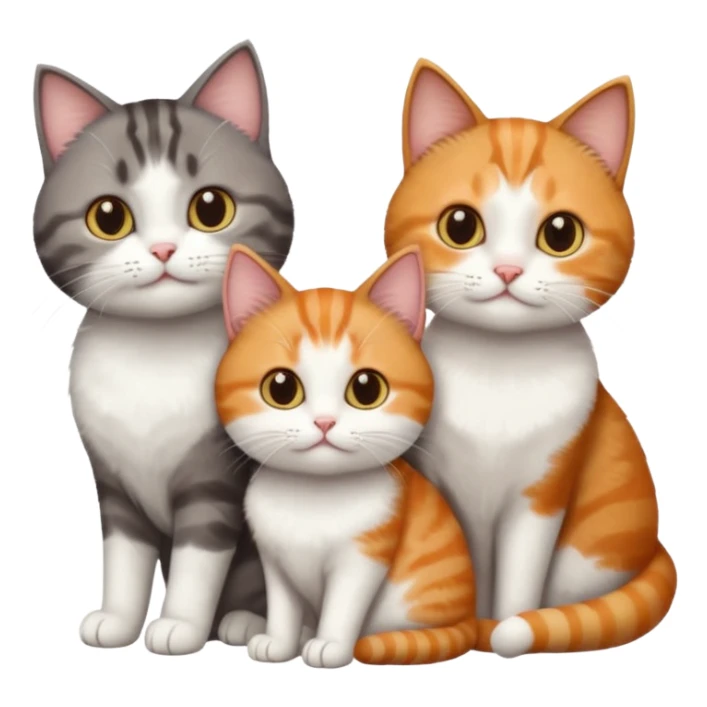 3 different coloured short haired cats including; a dark brown tabby and white cat, and a dark grey and white and a ginger and white sticker