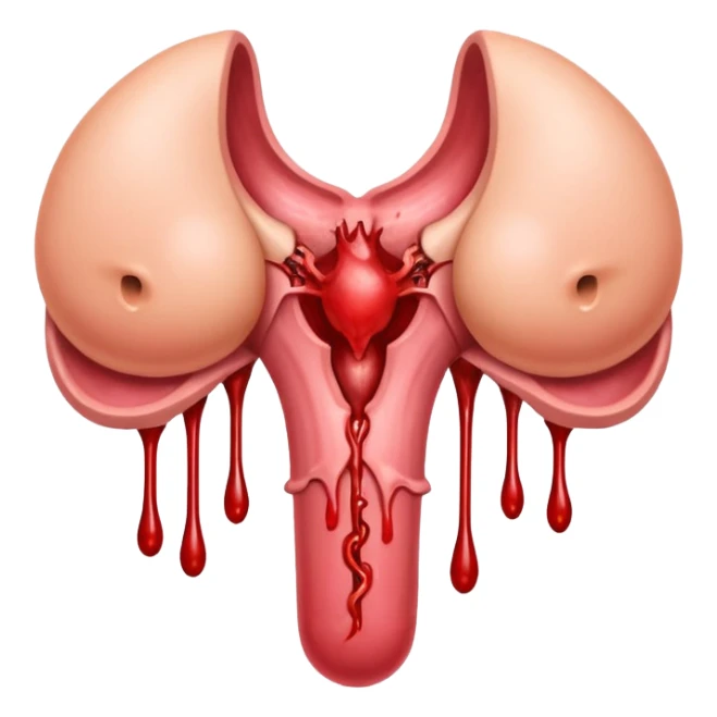 anatomically correct uterus with visible anatomical details and blood dripping, emoji style sticker