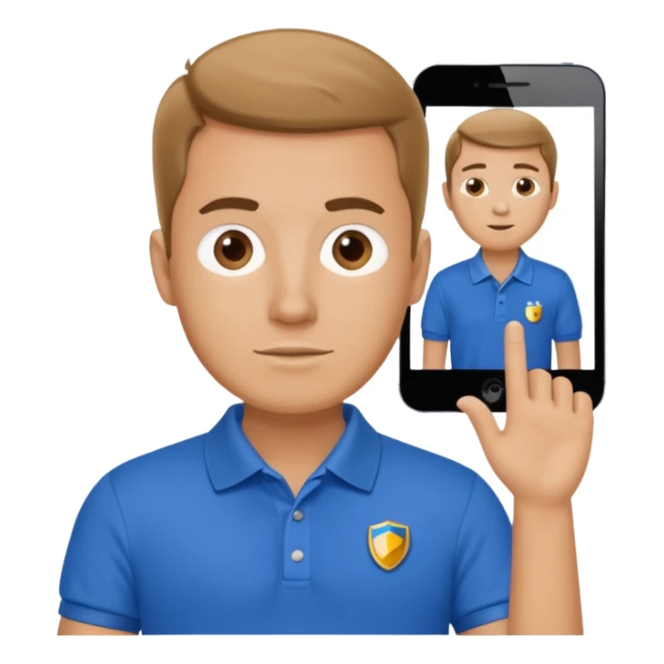 a whiteman wearing a blue polo shirt making a slideshow presentation sticker