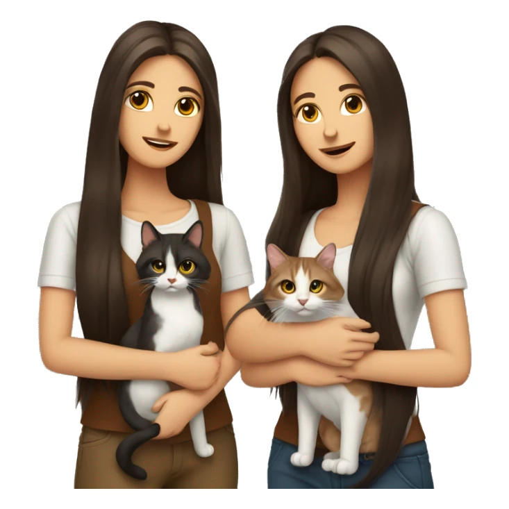 Two long hair brunettes keeping two cats in their hands sticker