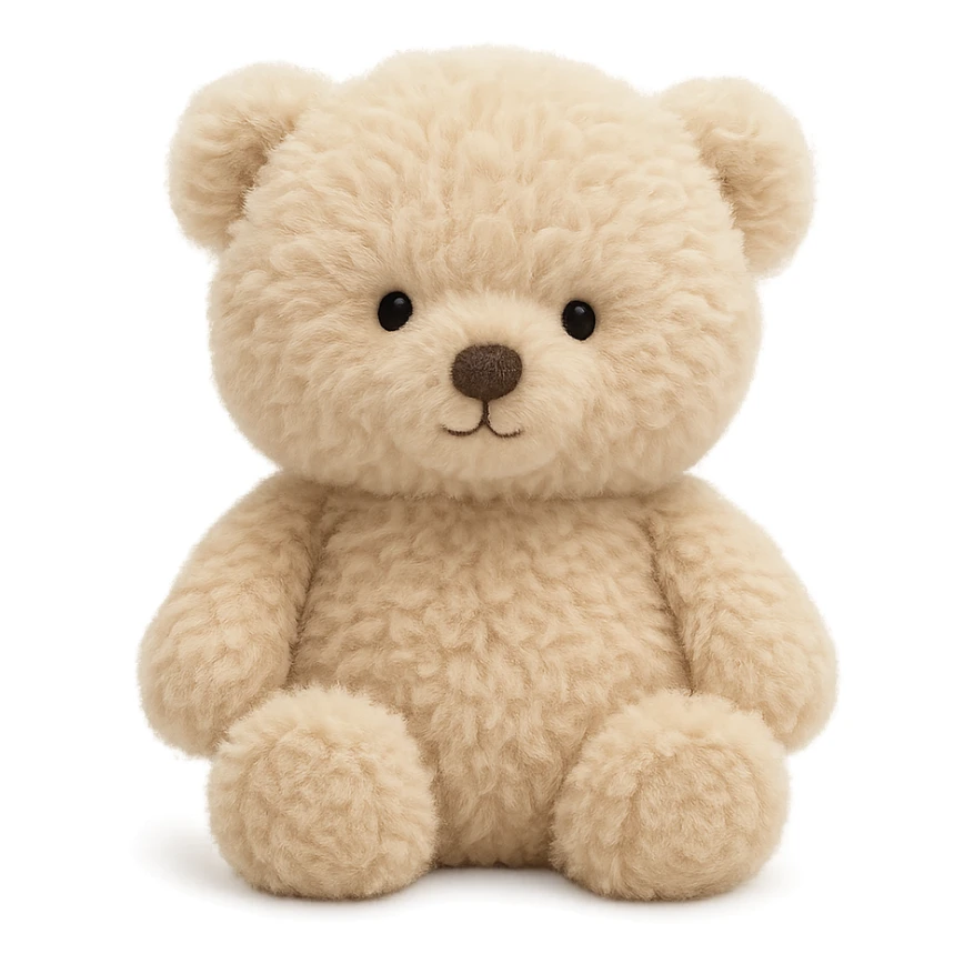 adorable jellycat plush, fluffy texture, round face, small nose, sitting position sticker