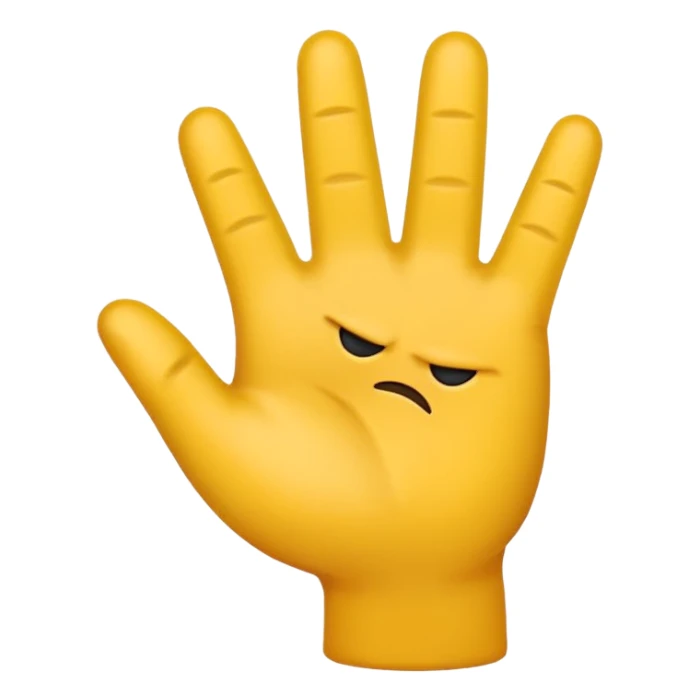 Una mano emoji amarilla al estilo de Apple iOS haciendo un gesto único: el dedo índice apuntando hacia arriba, los dedos medio y anular doblados hacia adentro, y el pulgar tocando el meñique sticker