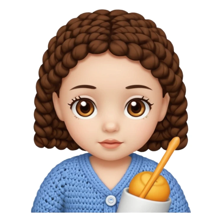 Baby girl, brown eyes, doing chrochet sticker