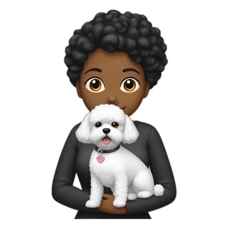 mujer pelo negro con peinado de moño y perro bichon maltés blanco sticker