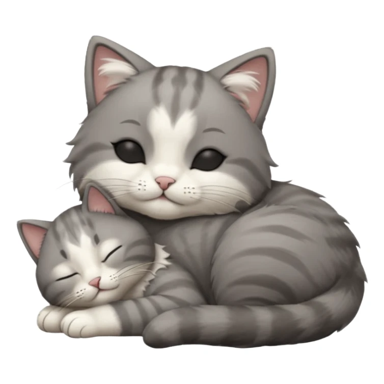 dark grey and white small cat with closed eyes, leaning his head on his paw while leaning on his elbow lying down sticker