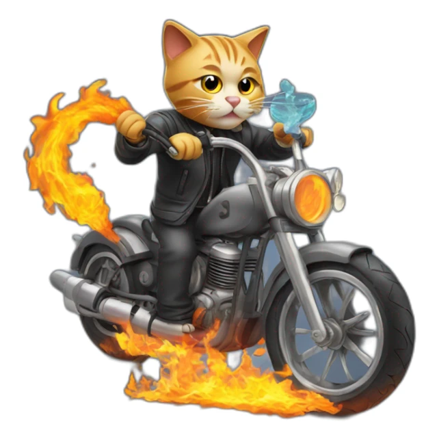 Cat on a burning bike with a hookah sticker