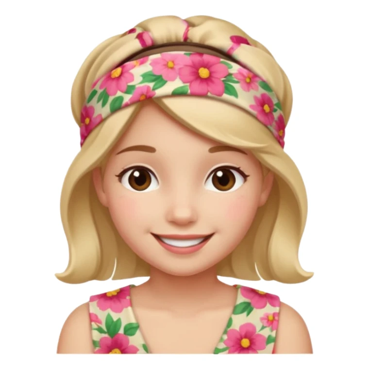 Girl wearing floral cloth headband and smile sticker