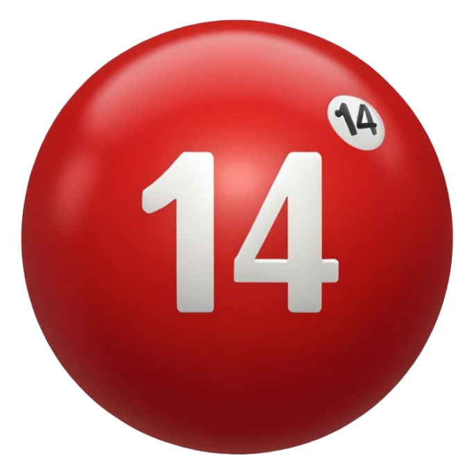 The number 14 on a red pool ball sticker