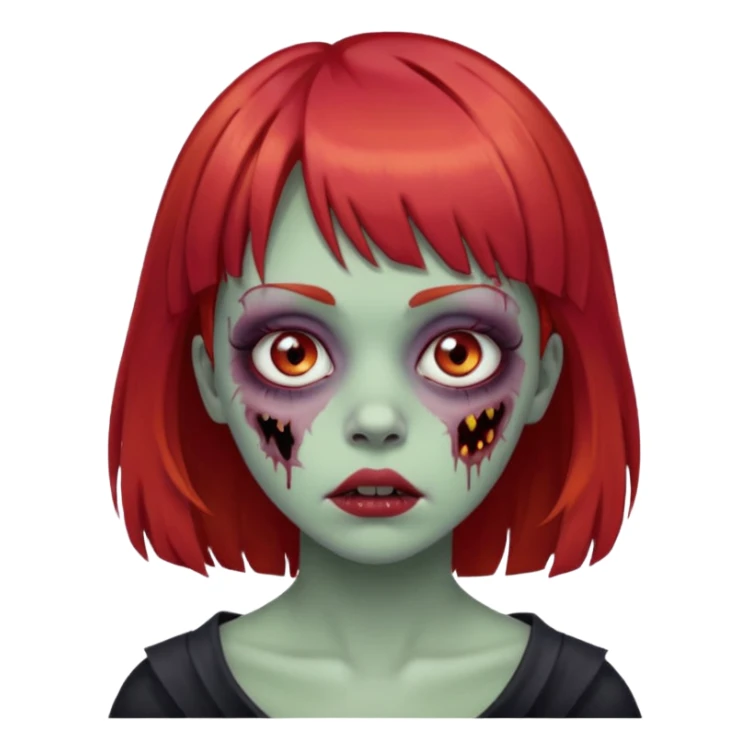 Zombie emoji, girl with red hair and bangs sticker