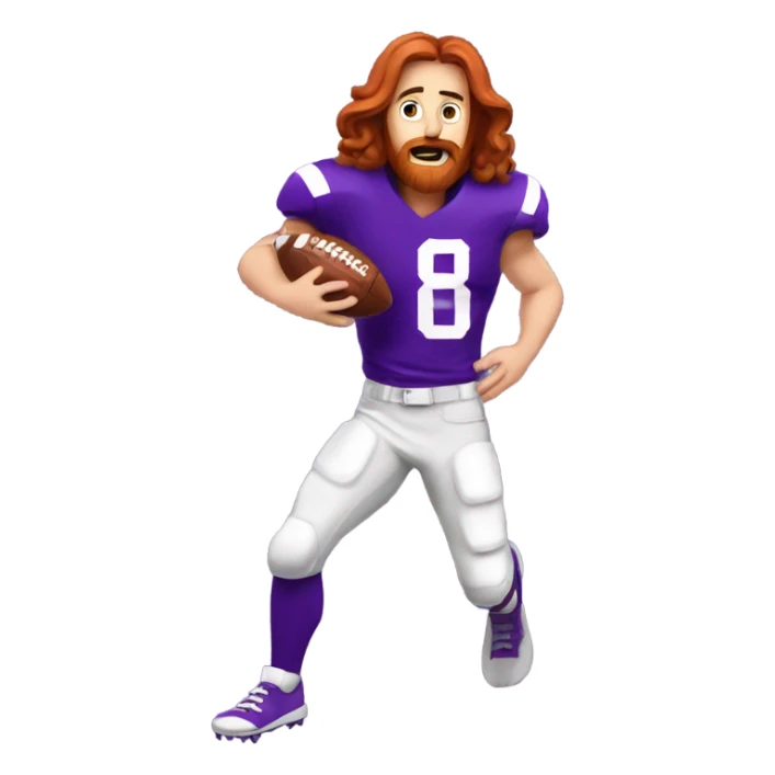 Redhead jesus playing American football wearing purple sticker