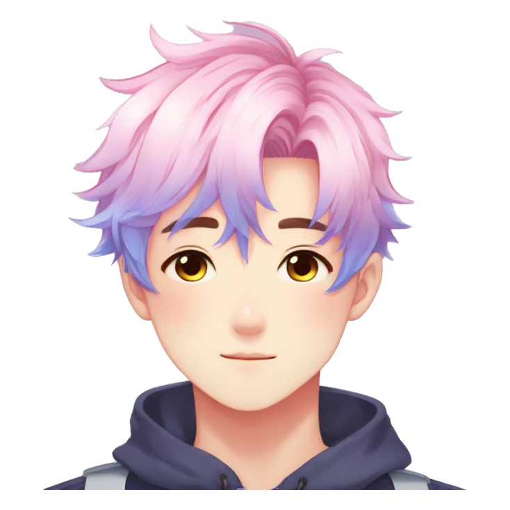Gorgeous anime style shojo boy with blushing face aesthetic and pretty colorful shiny gradient pastel hair trending style sticker