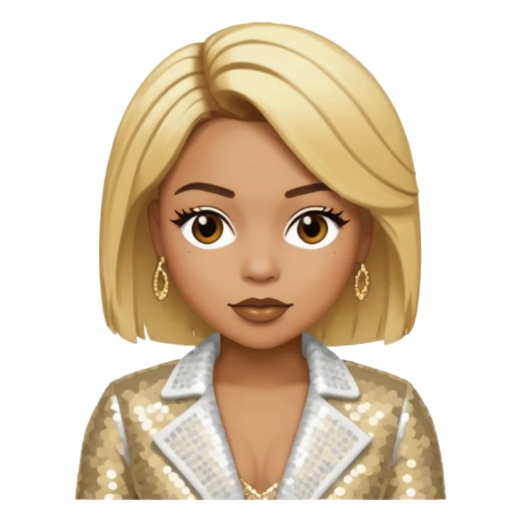 T-Boz from TLC with blonde hair, ivory sequin outfit sticker