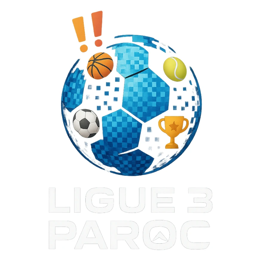 Le logo présente un ballon de football moderne, stylisé en forme de globe digital composé de petits pixels ou emojis sportifs, symbolisant l’alliance entre sport et numérique. Deux points d’exclamation "!!" dynamiques, en biais et colorés, sont placés en haut à gauche du ballon comme un emblème, évoquant l’intensité et l’enthousiasme de la ligue.

En dessous, le nom "Ligue 3 Paroc" est écrit en lettres audacieuses, avec une typographie sportive mais légèrement futuriste. Le mot "Paroc" est accompagné de son emblème discret (ex. : une petite montagne ou vague, selon l'identité visuelle de Paroc Sport). sticker