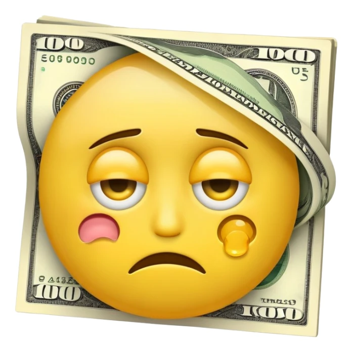 yellow emoji face with money eyes but is sad sticker