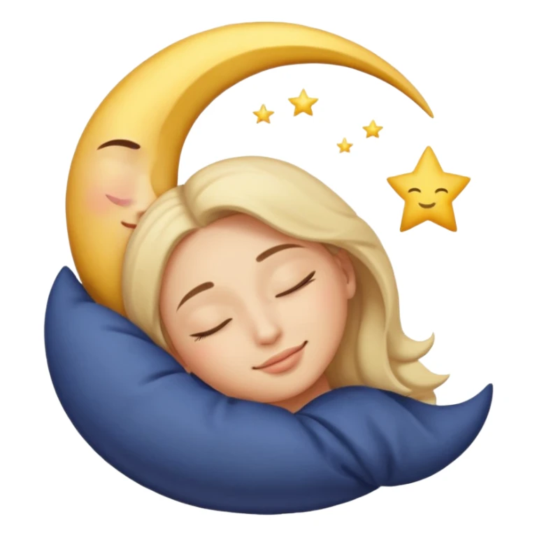 face with a relaxed smile, eyes closed, sleeping, crescent moon nearby, classic emoji style sticker