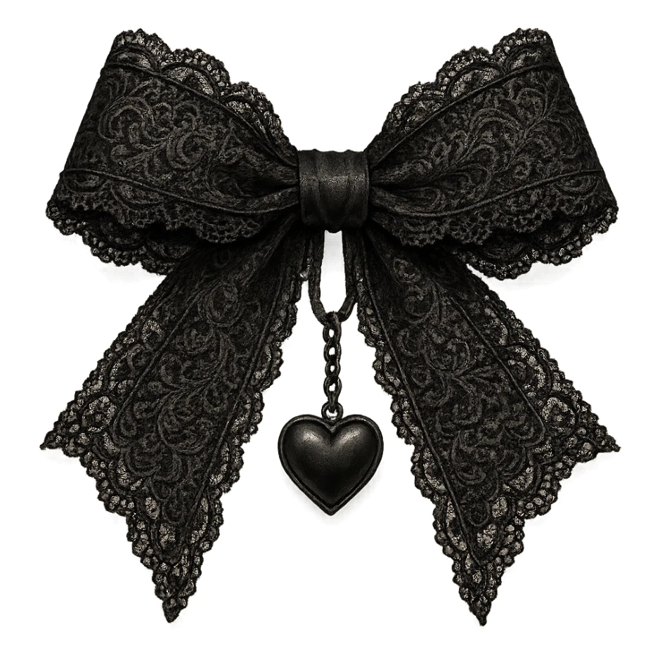  gothic bow with black lace trim and heart charm, remove background sticker